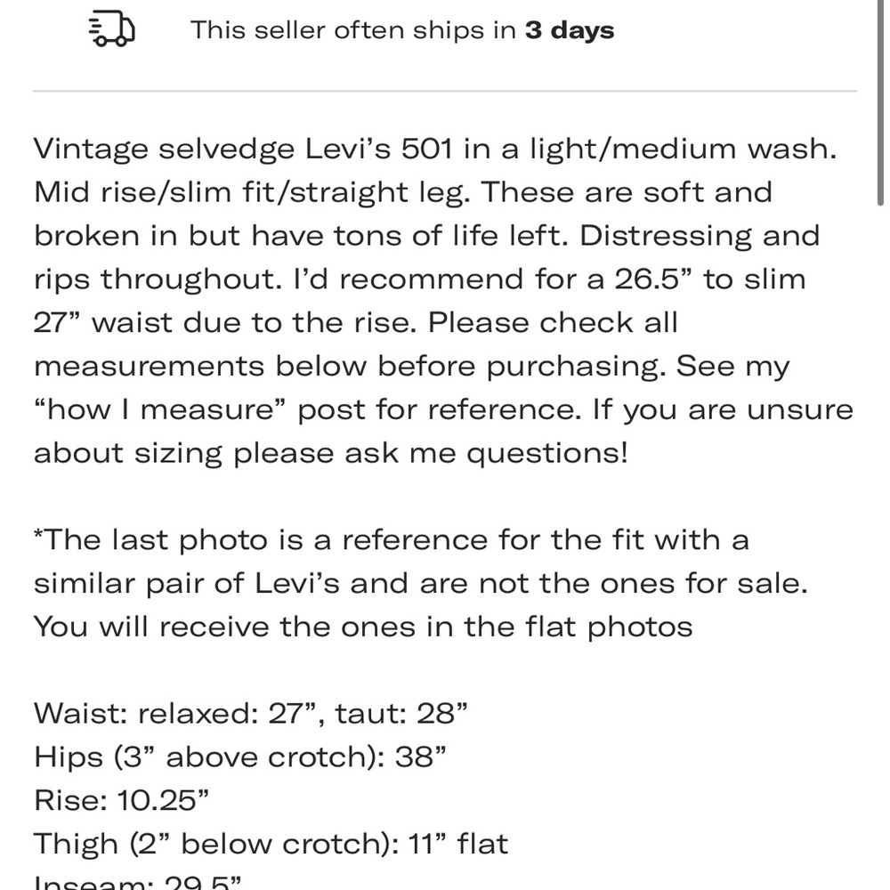 Vintage Selvedge Levi’s 501 - Picture 5 of 5